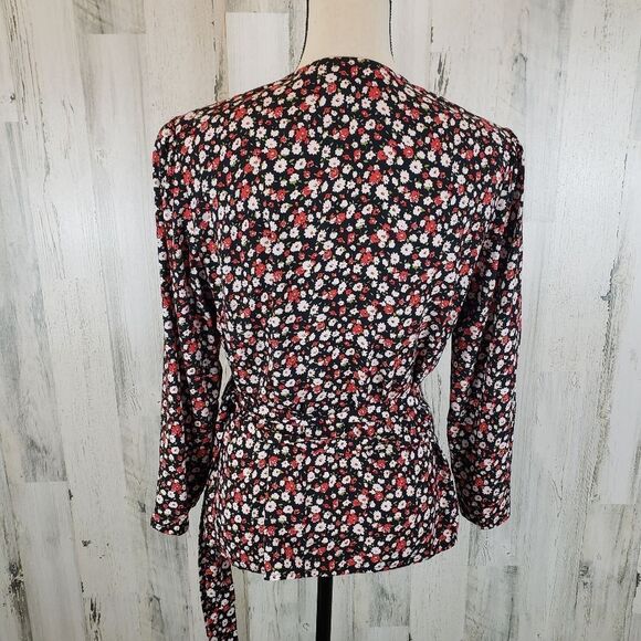 Brooks Brothers Floral Wrap Top Sz 8 - Picture 4 of 6